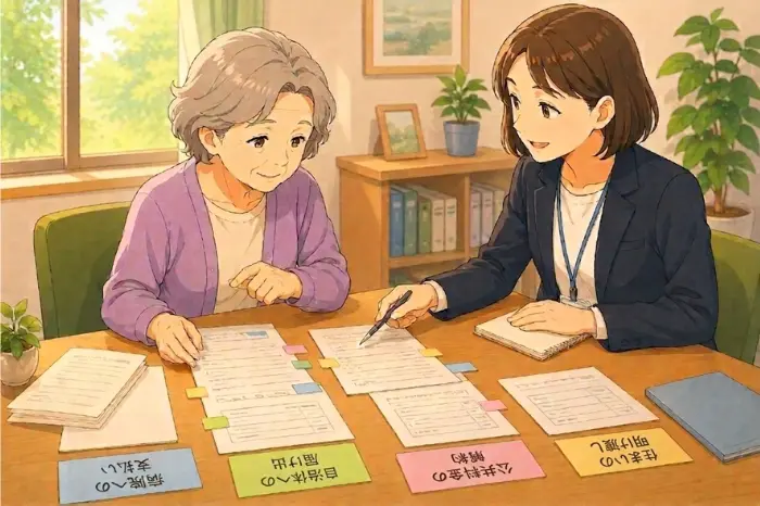 身寄りのない高齢者の死後事務で必要となる病院への支払い、行政手続き、契約終了、住まいの明け渡しを解説する画像