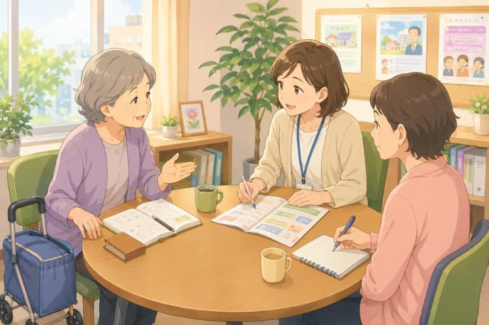 民生委員が身寄りのない高齢者から買い物や通院、物忘れの相談を受け、地域包括支援センターへつなぐ画像