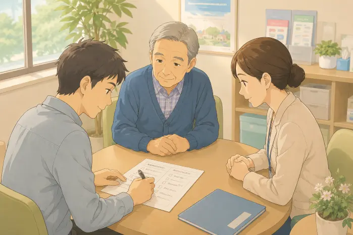 池田市で身元保証を考える家族が、電話対応や病院への同行、施設手続きの役割を整理する画像