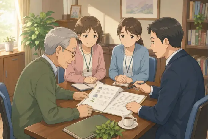 民生委員が身寄りのない高齢者から身元保証や生活支援、亡くなった後の手続きについて相談を受け、民間支援事業者へつなぐ画像