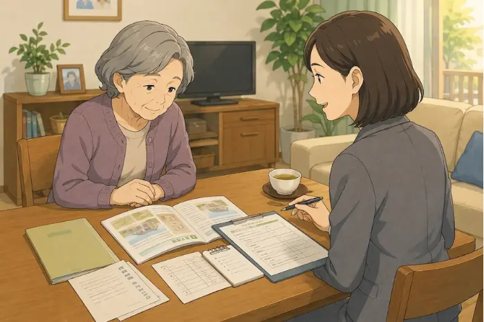 身寄りのない高齢者の施設入所に必要な保証人や費用、相談先を案内する画像