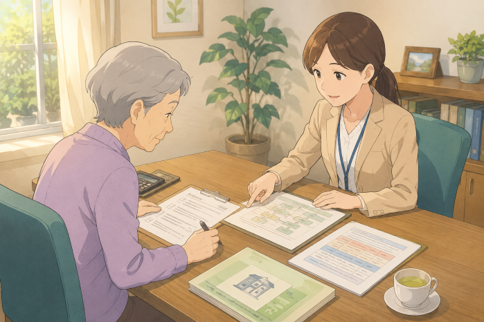 身寄りのない高齢者の死後事務を依頼する前に、契約範囲や連絡体制、お金の管理方法を確認する画像