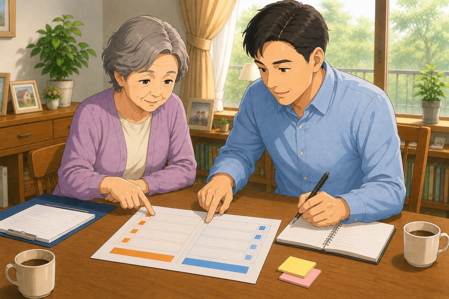 家族が電話対応でできることと現地での対応が必要なことを分けて整理している画像