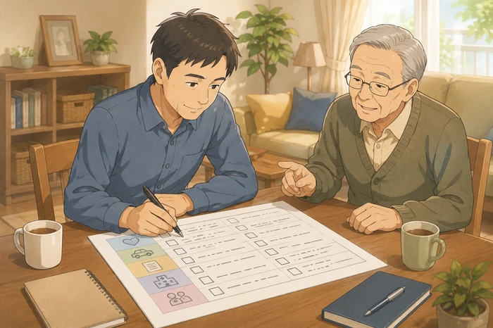 家族が今後継続して対応できないことをリストにして、どの支援が必要か整理している画像