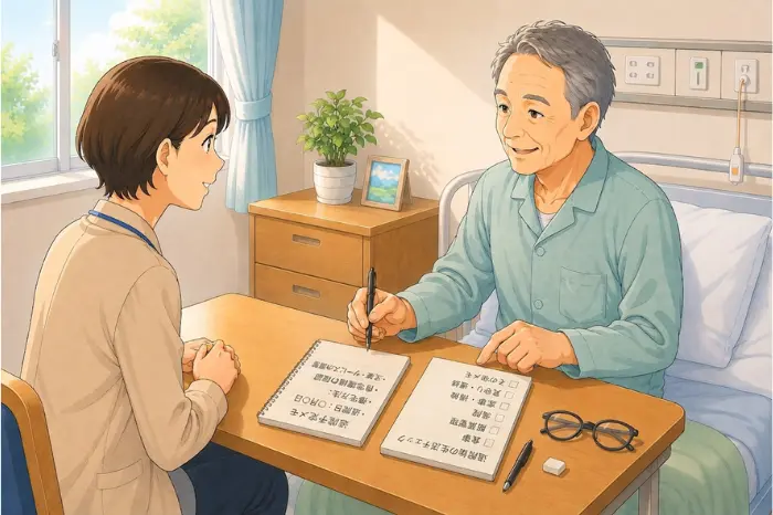 身寄りのない高齢者の入院支援で確認したい連絡先や費用、退院後の生活をまとめた画像