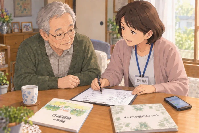 民生委員がケアマネジャーや支援者の有無をリストで確認する画像