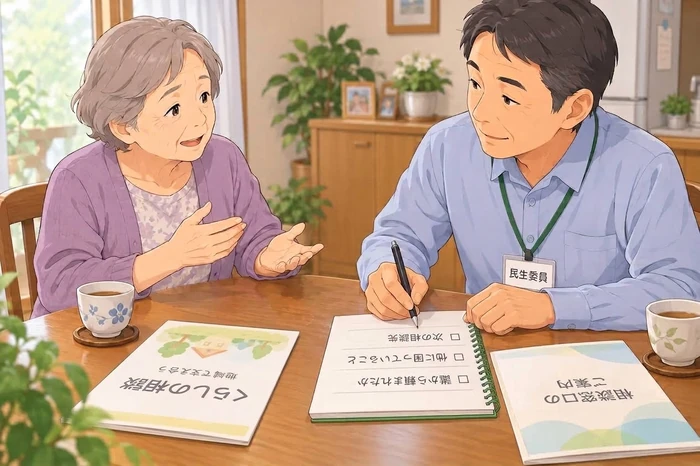 民生委員が保証人を断った後も高齢者の困りごとを聞き続ける画像