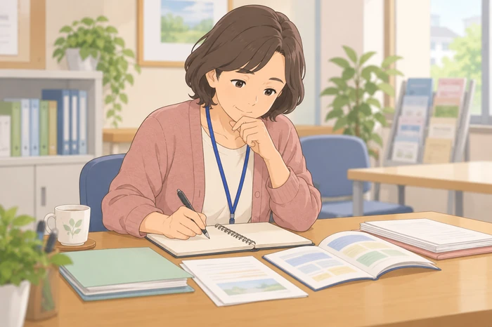 民生委員が自分の確認事項と周囲からの情報を分けて整理している場面の画像
