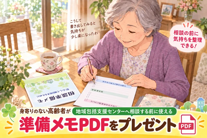 相談準備メモを手に取り記入し安心感を得る高齢女性の画像